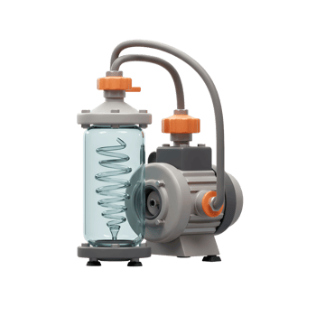 Lab Equipment Rendering Showing Glass Condenser and Vacuum Pump Unit png