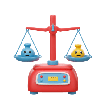 Balance Scale Showing Difference in Weight with Smiling Object Characters png