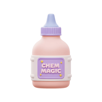 Cartoon Pink Chemical Bottle with Chem Magic Label Isolated on White png