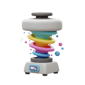 Colorful Blender Illustration with Rainbow Swirl and Spheres on White Background png