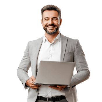 Smiling Businessman with Laptop, on Transparent Background png