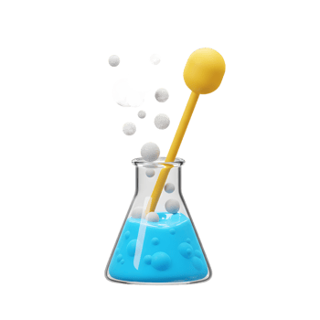 Mixing Science Experiment in Beaker with Bubbles and Yellow Stirrer png