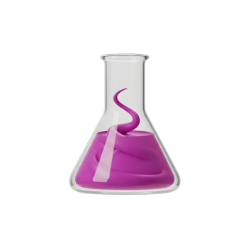 Erlenmeyer flask filled with a magenta swirling shape perfect for science png