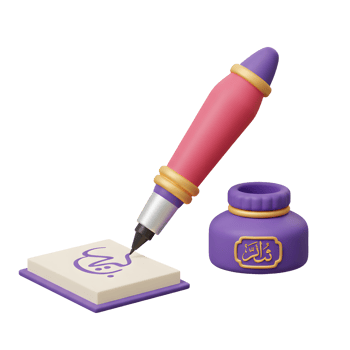 Calligraphy Pen Writing on Paper Next to Ink Bottle Illustration png
