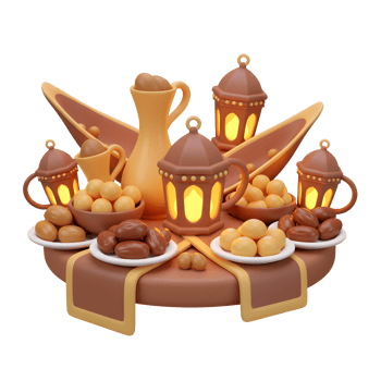Ramadan Table with Dates, Lanterns, and Middle Eastern Festive Decoration png