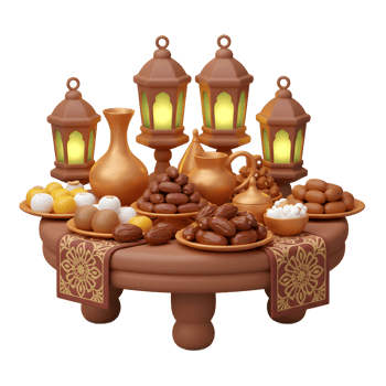 Ramadan Festive Table Setting with Lanterns, Dates, and Sweets png