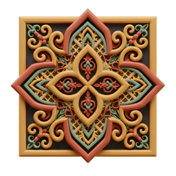 Intricate Floral Ornament with Geometric Design and Colorful Details png