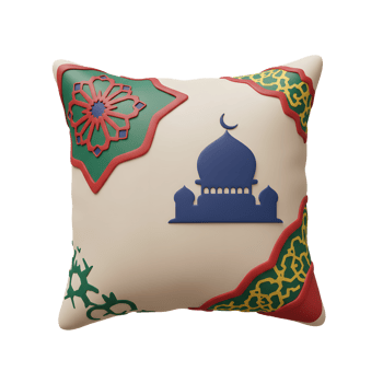 Decorative Pillow with Mosque and Ornament Design for Ramadan Decoration png