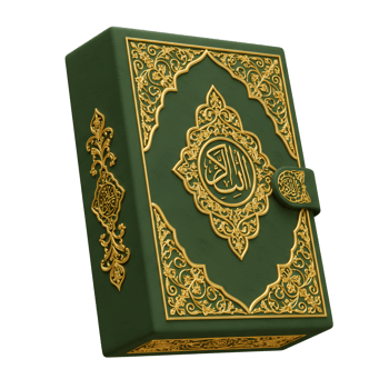 Ornate Quran with Gold Arabic Calligraphy on Green Background png