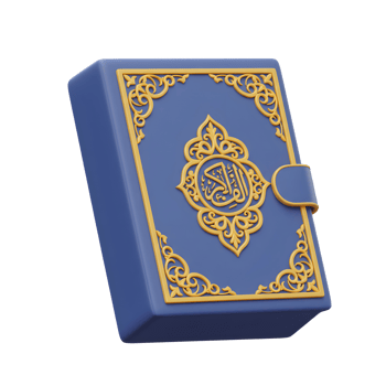 Detailed Quran Book with Blue Cover and Golden Ornament Design png