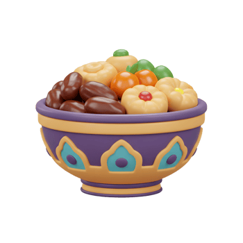 Bowl Filled with Ramadan Sweets and Dates on White Background png
