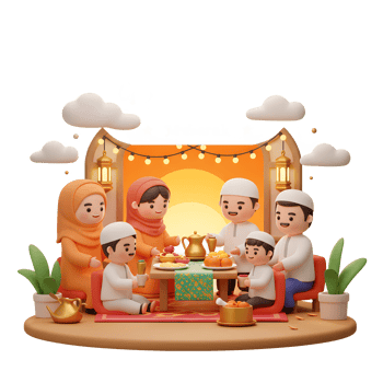 Celebrating Ramadan Mubarak with Family A Wholesome 3D Render Scene png