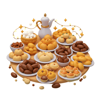 Festive Ramadan Sweets and Dates Platter with Decorative Lights Illustration png