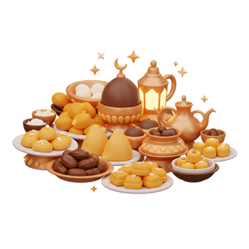 Ramadan Sweets and Treats Festive Illustration with Teapot and Lantern png