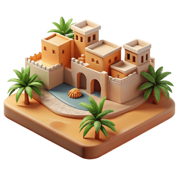 elegant vintage Adobe Oasis Town Desert Palm Grove premium png
