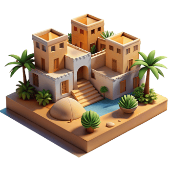 magnificent vintage Adobe Buildings in a Desert Oasis genuine png
