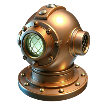 serene artistic A Steampunk Diving Helmet with Brass And detailed png