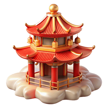 magnificent artistic Floating Pagoda Ornate Red and Gold premium png