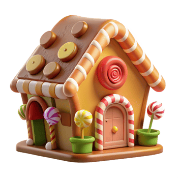 extraordinary creative Whimsical Gingerbread House Colorful Candy png