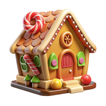 serene traditional Whimsical Gingerbread House Colorful Candy png