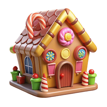 impressive vintage Whimsical Gingerbread House Colorful Candy premium png