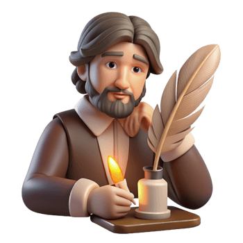 dramatic traditional Portrait of a Writer with a Quill and Par png