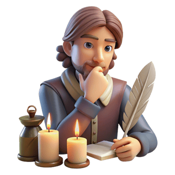 serene rustic Portrait of a Writer with a Quill and Par exclusive png