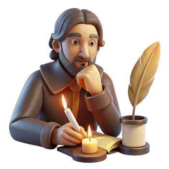 dramatic minimalist Portrait of a Writer with a Quill and Par authentic png