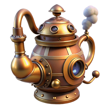 serene vintage A Whimsical Steampunk Teapot with Intric high quality png