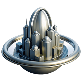 dramatic contemporary A Towering Chrome Metropolis Built on T detailed png