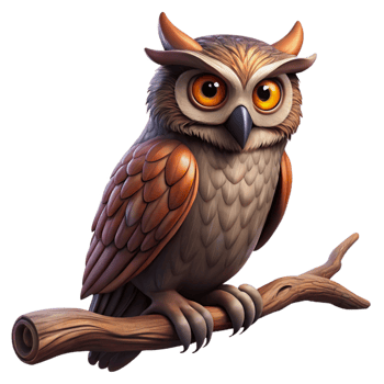 stunning creative A Wise Old Owl Perched on a Gnarled Branch detailed png