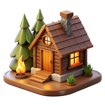dramatic modern A Cozy Cabin in the Woods Lit by a Warm authentic png