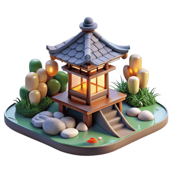 stunning classic Japanese Garden with Stone Lantern genuine png