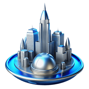 elegant minimalist A Towering Chrome Metropolis Built on Th authentic png