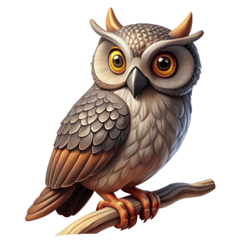 serene contemporary Wise Old Owl on Gnarled Branch premium png