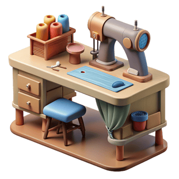 vibrant vintage Sewing Room with Cutting Table Cutout detailed png