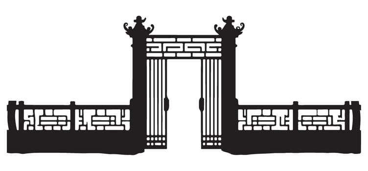 Asian Inspired Gate Silhouette Illustration with Wall Feature vector