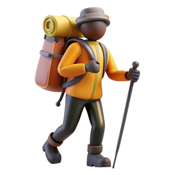 dramatic creative Silhouetted Hiker with Backpack and Trekking Poles Cutout premium png