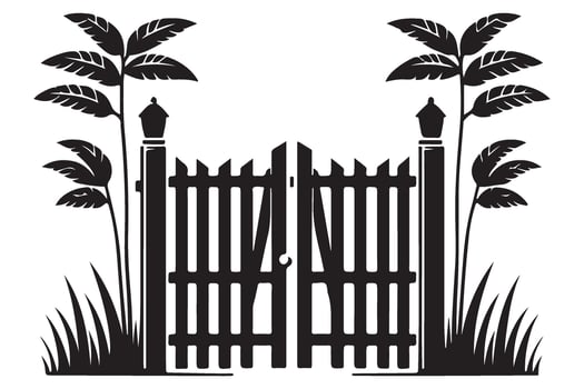 Elegant Gate Silhouette Art with Palm Trees vector