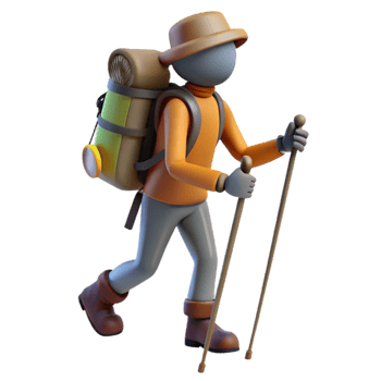 elegant rustic Silhouetted Hiker with Backpack and Trekking Poles Cutout genuine png