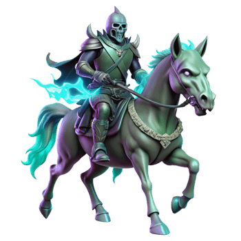 magnificent vintage A Spectral Knight Riding a Skeletal Stee detailed png