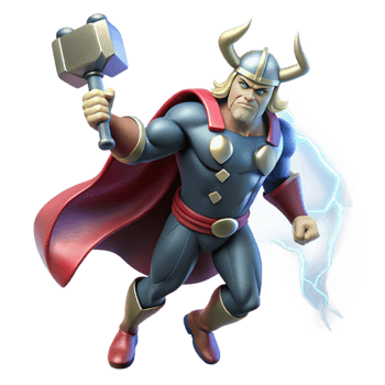 vibrant minimalist Thor Wielding Mjolnir Summoning Lightn high quality png