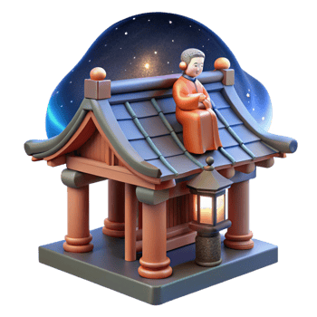 stunning vintage A Stoic Nue Perched on a Rooftop Japanes high quality png