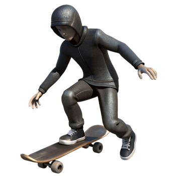 impressive rustic Skateboarder Silhouette Black Isolated professional png