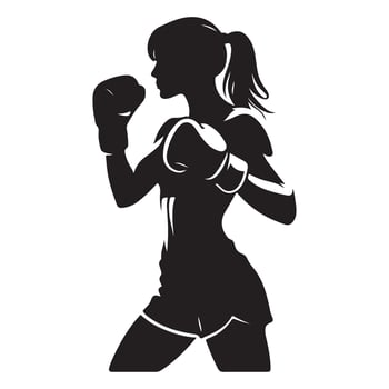 Agile Female Boxing Silhouette Posing in Action Sport Concept vector