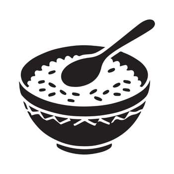 Bowl of Rice Silhouette with Spoon for Culinary Presentation vector