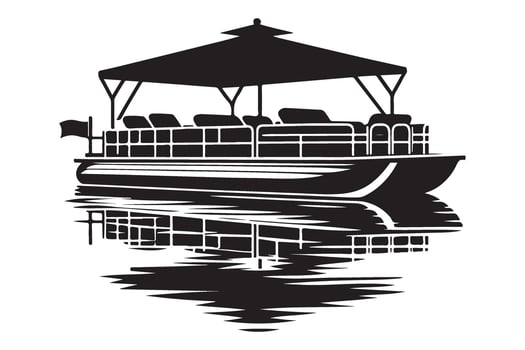 Pontoon Boat Silhouette Reflection on Serene Lake Water vector