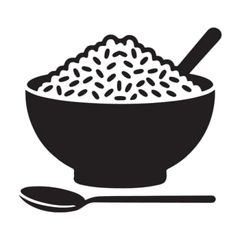 Delicious Rice Bowl Illustration with Spoon Isolated Silhouette vector