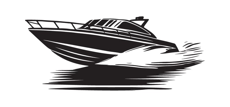 Powerboat Silhouette Illustration Racing Through Choppy Water vector