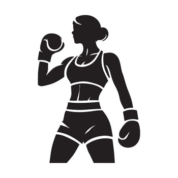 Female Boxer Silhouette Illustration with Boxing Gloves Ready vector